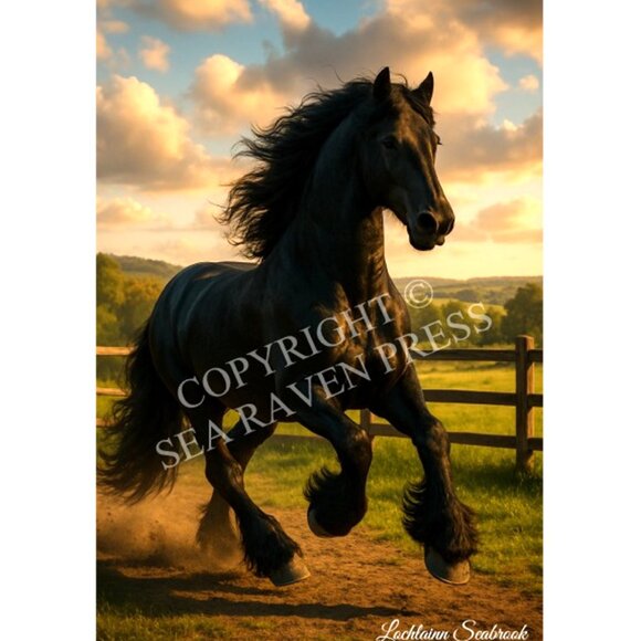 Sea Raven Press Other - High Spirited Friesian Horse Poster 11x17 – Wall Art Print by Sea Raven Press